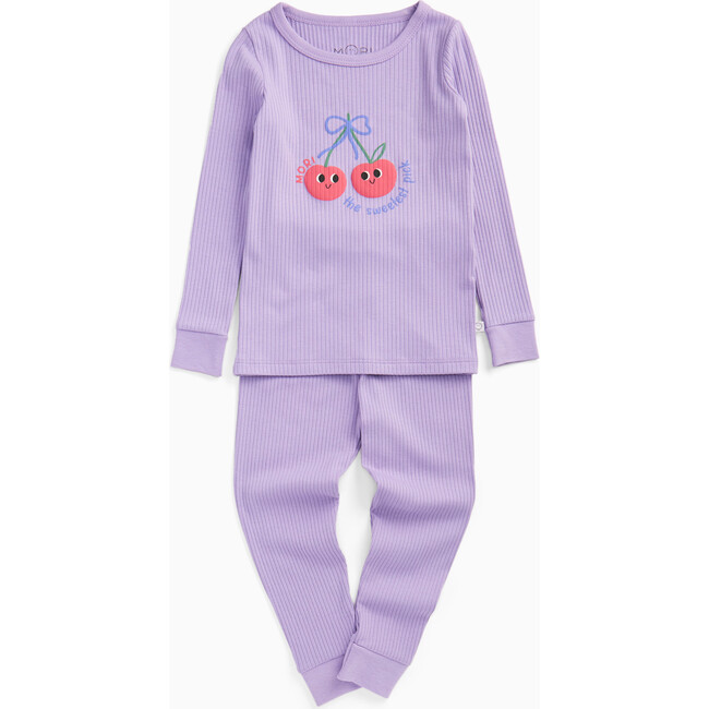 Cherry Placement Ribbed Pajamas Purple