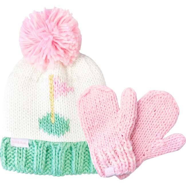 Golf Flag Bobble Hat/Mittens Bundle, Pink