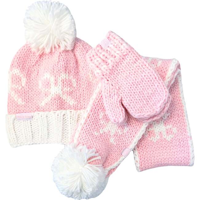 Bows Bobble Hat/Mittens/Scarf Bundle, Pink
