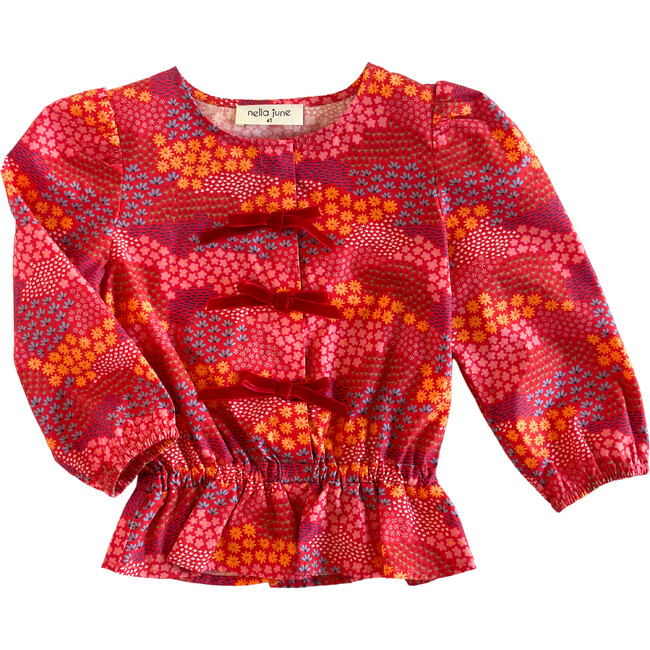 Velvet Bow Top, Red Floral