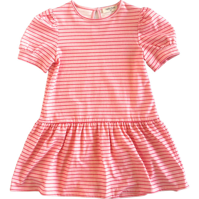 Puff Sleeve Tennis Dress, Pink & Red Heart Stripe