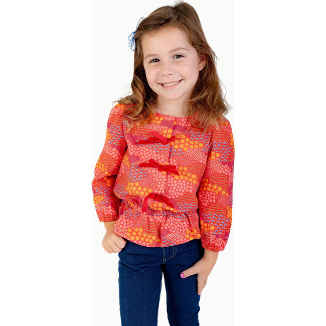 Velvet Bow Top, Red Floral
