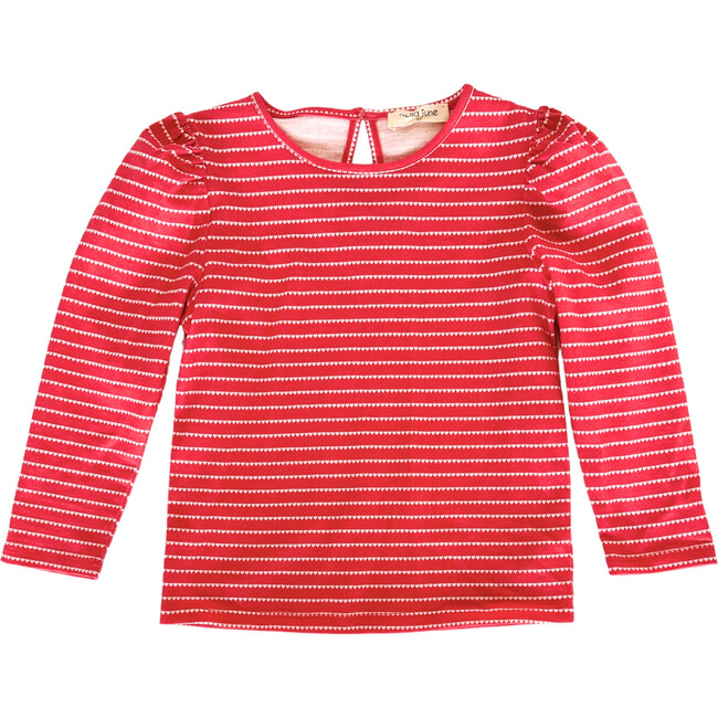 Long Sleeve Puff Sleeve Tee, Red & White Heart Stripe