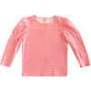 Long Sleeve Puff Sleeve Tee, Pink & Red Heart Stripe - Blouses - 1 - thumbnail