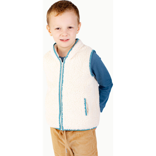 Boys' Sherpa Vest, Blue Dino