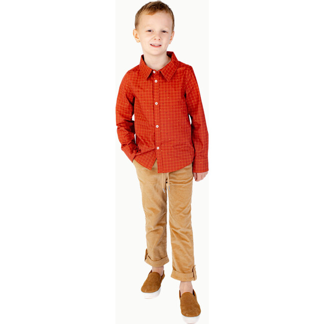 Boys' Button Down, Red Dino