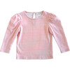 Long Sleeve Puff Sleeve Tee, Pink & White Heart Stripe - Blouses - 1 - thumbnail