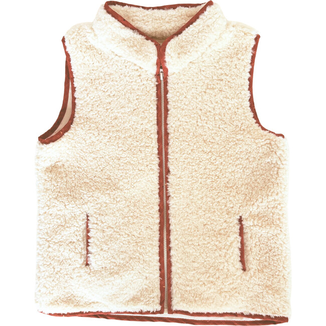 Boys' Sherpa Vest, Red Dino