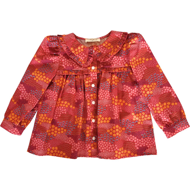 Ruffle Trim Blouse, Red Floral