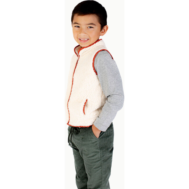Boys' Sherpa Vest, Red Dino