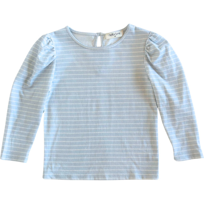 Long Sleeve Puff Sleeve Tee, Blue & White Heart Stripe