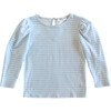Long Sleeve Puff Sleeve Tee, Blue & White Heart Stripe - Blouses - 1 - thumbnail
