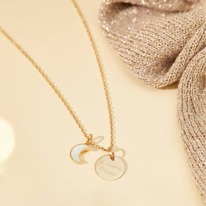 Personalized Small Mother of Pearl Necklace, 18K Gold Plated - Necklaces - 2
