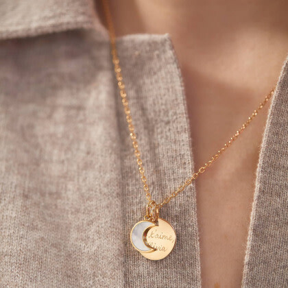 Personalized Small Mother of Pearl Necklace, 18K Gold Plated - Necklaces - 3
