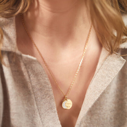 Personalized Small Mother of Pearl Necklace, 18K Gold Plated - Necklaces - 4