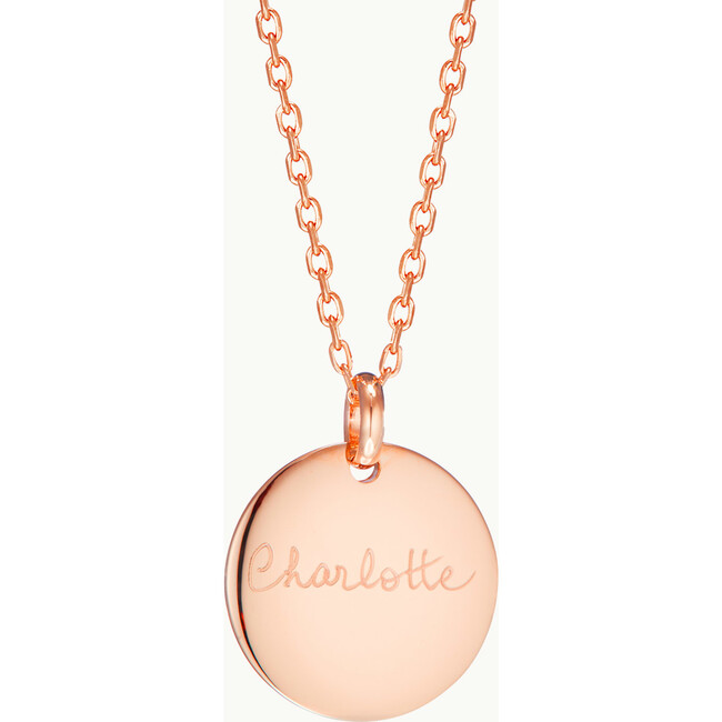 Personalized Signature Disc Necklace, 18K Rose Gold Plated