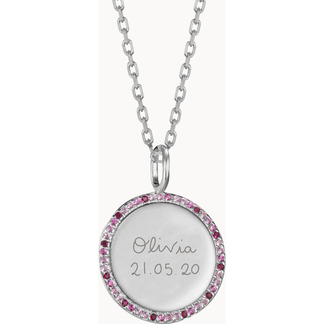 Personalized Pink October Signature Necklace, Sterling Silver