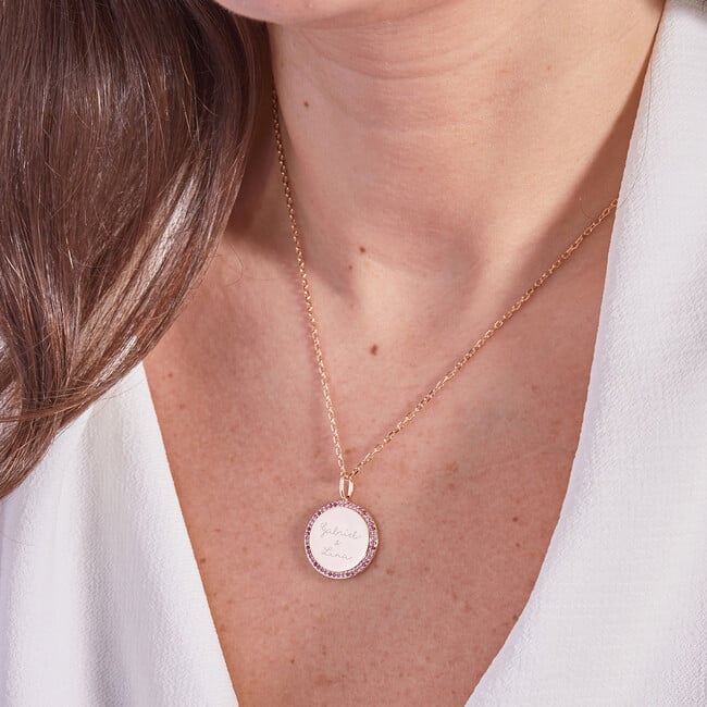 Personalized Pink October Signature Necklace, 18K Gold Plated - Necklaces - 2