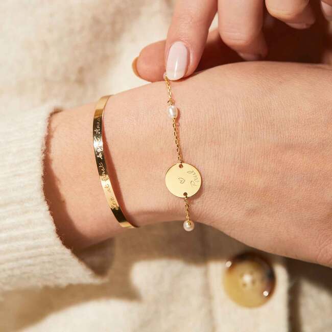 Personalized Pearl Pastille Chain Bracelet, 18K Gold Plated - Bracelets - 2