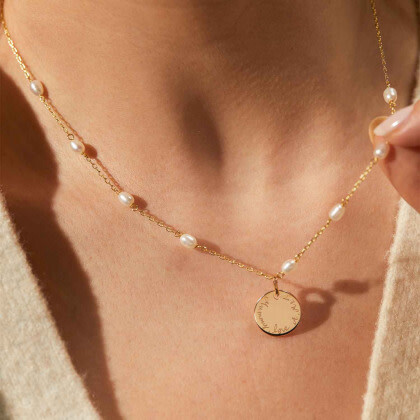 Personalized Pearl Chain Necklace, 18K Gold Plated - Necklaces - 2