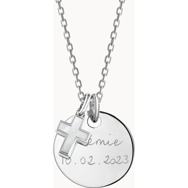 Personalized Mother of Pearl Cross Necklace, Sterling Silver