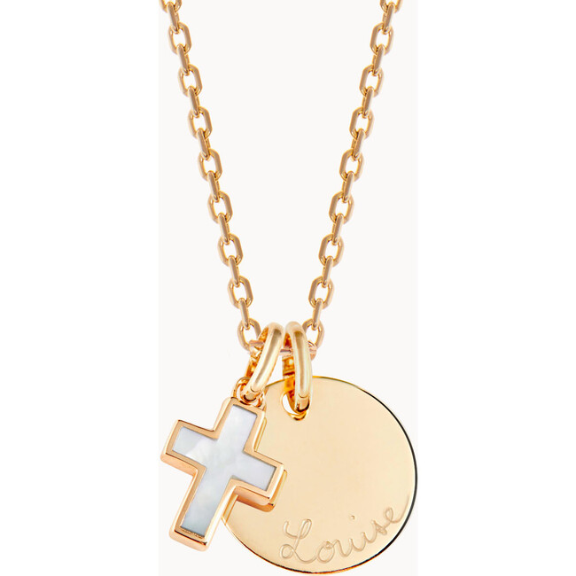 Personalized Mother of Pearl Cross Necklace, 18K Gold Plated