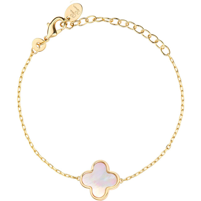 Personalized Mother of Pearl Clover Cross Chain Bracelet, 18K Gold Plated