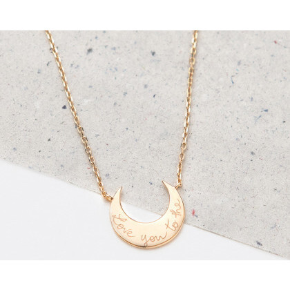 Personalized Moon Necklace, 18K Gold Plated - Necklaces - 3