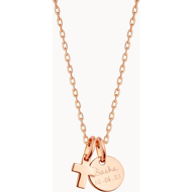 Personalized Mini Cross Necklace, 18K Rose Gold Plated