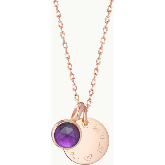 Personalized Message & Birthstone Necklace, 18K Rose Gold Plated