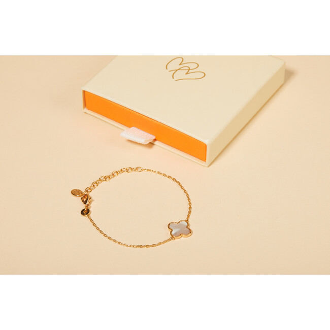 Personalized Mother of Pearl Clover Cross Chain Bracelet, 18K Gold Plated - Bracelets - 3