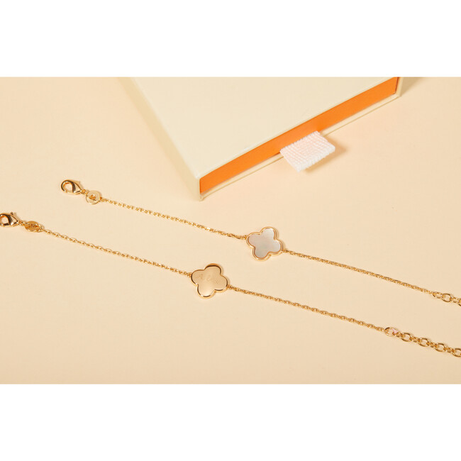 Personalized Mother of Pearl Clover Cross Chain Bracelet, 18K Gold Plated - Bracelets - 4
