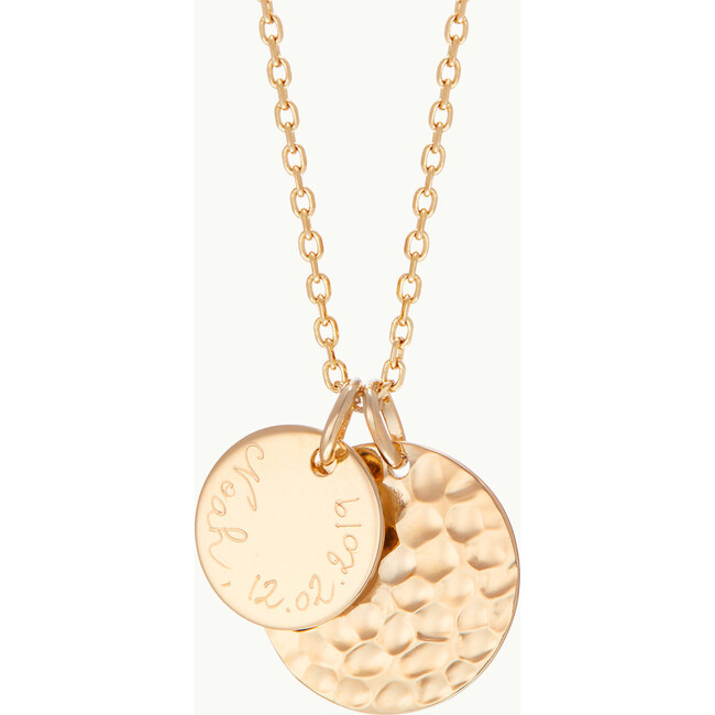 Personalized Hammered Double Disc Necklace, 18K Gold Plated