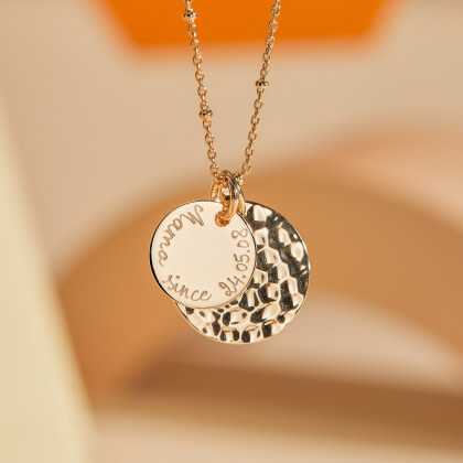 Personalized Hammered Double Disc Necklace, 18K Gold Plated - Necklaces - 2