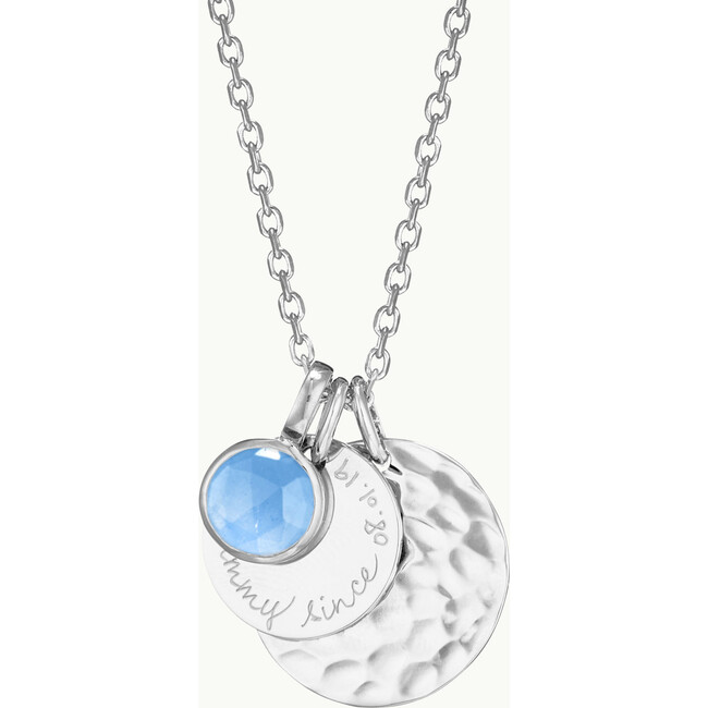 Personalized Hammered Double Disc & Birthstone Necklace, Sterling Silver