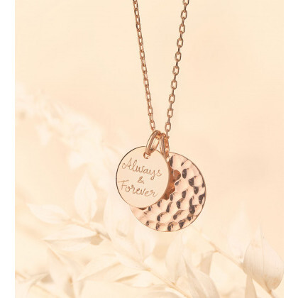 Personalized Hammered Double Disc Necklace, 18K Rose Gold Plated - Necklaces - 2