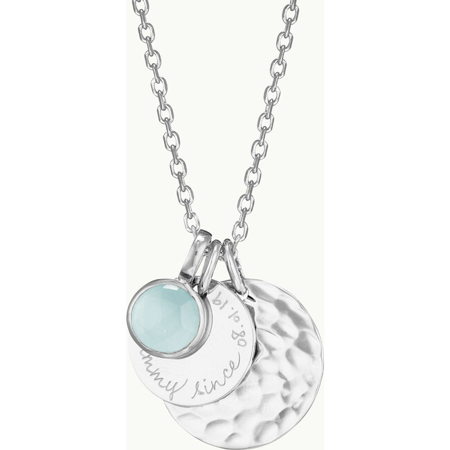 Personalized Hammered Double Disc & Birthstone Necklace, Sterling Silver - Necklaces - 4