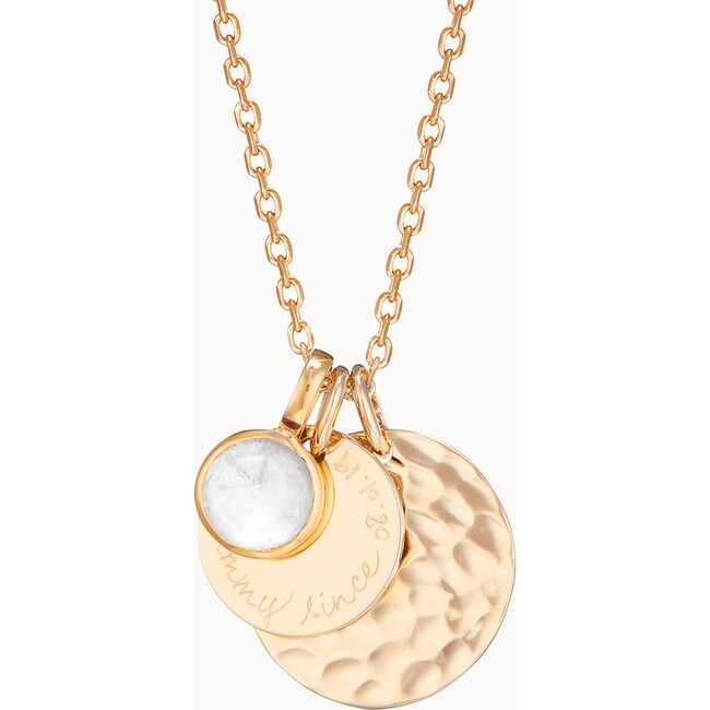 Personalized Hammered Double Disc & Birthstone Necklace, 18K Gold Plated