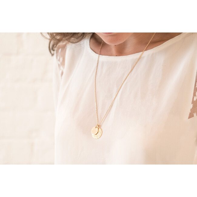 Personalized Hammered Double Disc Necklace, 18K Gold Plated - Necklaces - 3