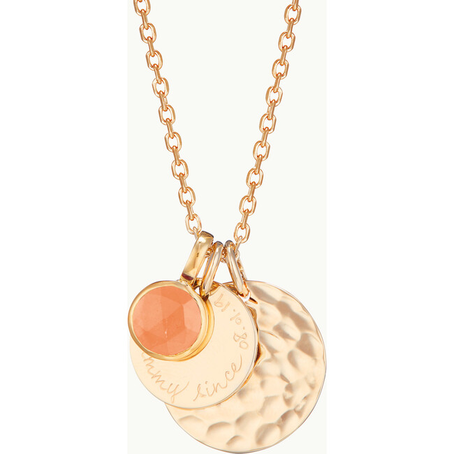 Personalized Hammered Double Disc & Birthstone Necklace, 18K Gold Plated - Necklaces - 3