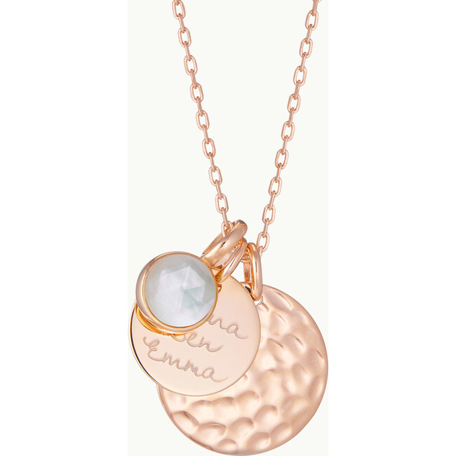 Personalized Hammered Double Disc & Birthstone Necklace, 18K Rose Gold Plated - Necklaces - 4