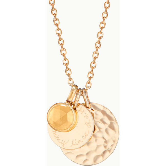 Personalized Hammered Double Disc & Birthstone Necklace, 18K Gold Plated - Necklaces - 4