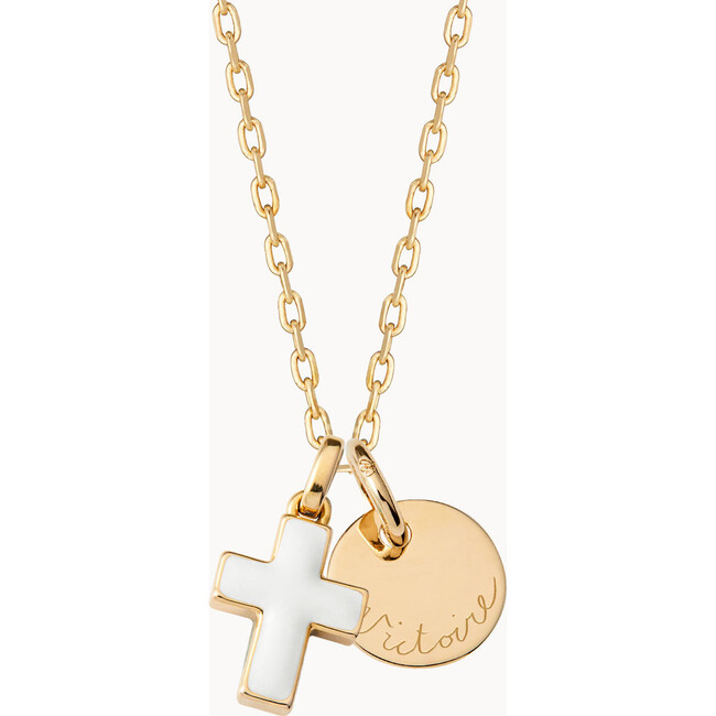 Personalized Enamel Cross Necklace, 18K Gold Plated