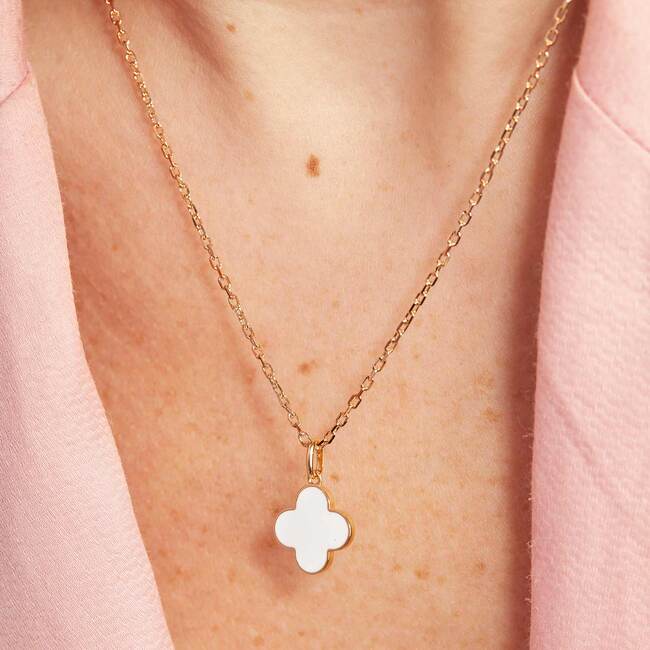 Personalized Enamel Clover Cross Necklace, 18K Gold Plated - Necklaces - 3