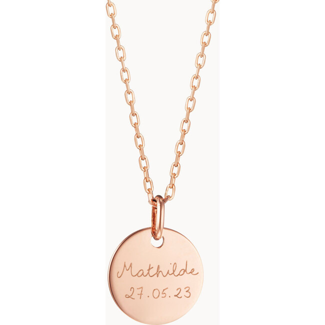 Personalized Christening Disc Necklace, 18K Rose Gold Plated
