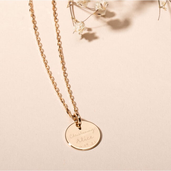 Personalized Christening Disc Necklace, 18K Gold Plated - Necklaces - 2