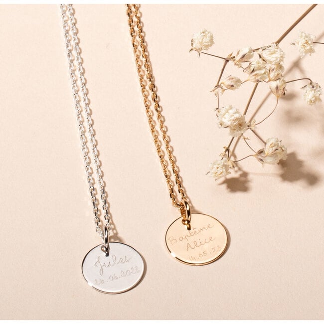 Personalized Christening Disc Necklace, Sterling Silver - Necklaces - 2