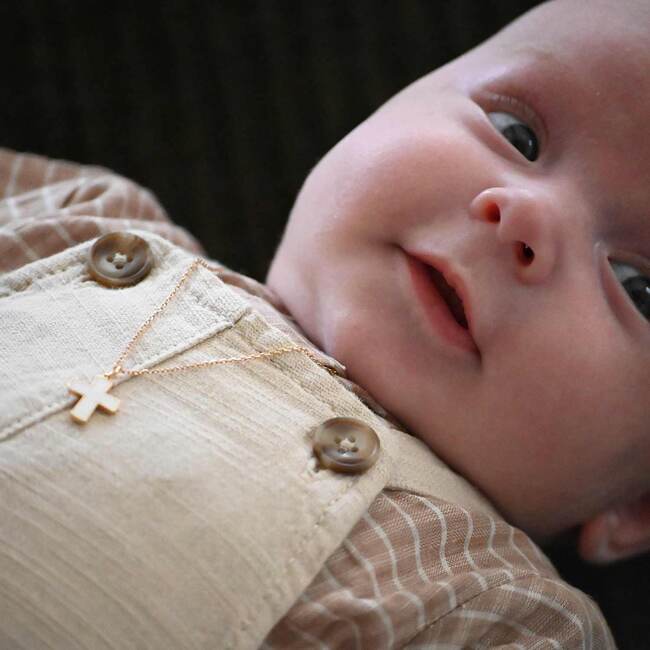 Personalized Christening or Communion Enamel Necklace, 18K Gold Plated - Necklaces - 3