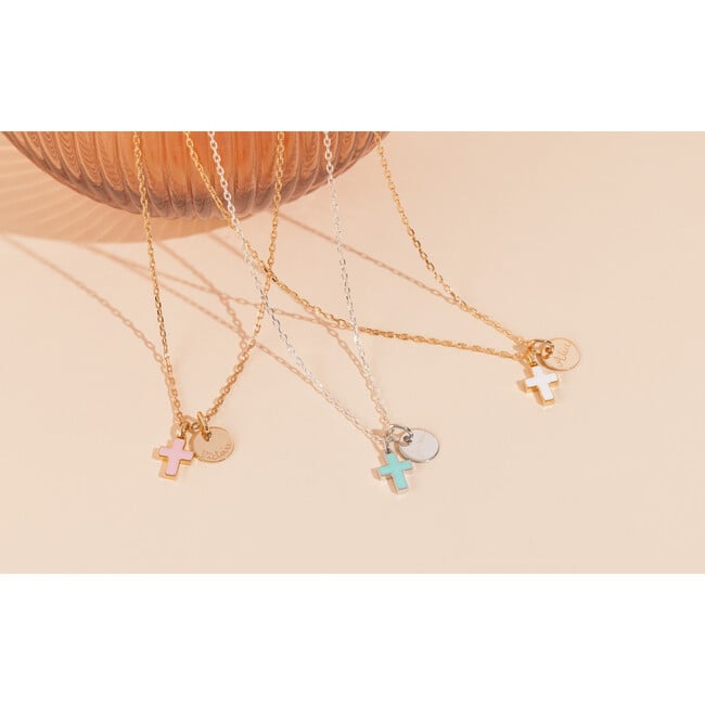 Personalized Enamel Cross Necklace, 18K Gold Plated - Necklaces - 2
