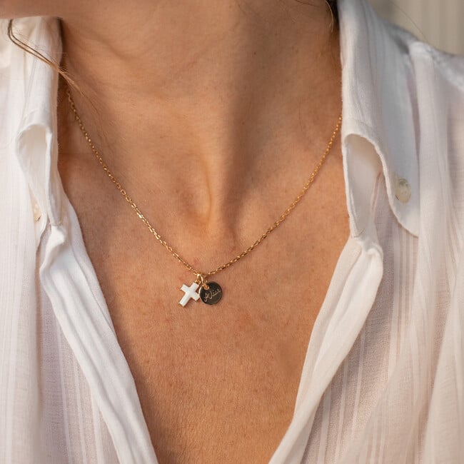 Personalized Enamel Cross Necklace, 18K Gold Plated - Necklaces - 3
